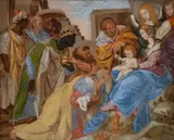 Luca Giordano, A Italian reverse glass painting of the Adoration of the Magi