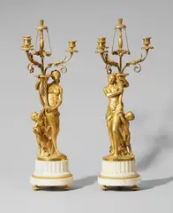 A pair of Neoclassical ormolu girandoles with nymphs and maenads by Étienne Maurice Falconet, offered May 2020