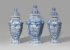 Cornelis Funcke, A rare set of three Berlin faience vases and covers