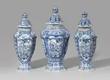 Cornelis Funcke, A rare set of three Berlin faience vases and covers