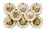 Eight Gotha porcelain dessert plates from the wedding service for the hereditary prince Ernst von Sachsen-Coburg and Gotha and Princess Alexandrine von Baden by Gothaer Porzellanfabrik, sold May 2020
