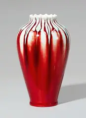 Hermann Seger, A Berlin KPM Seger porcelain vase with experimental glaze, Unidentified model with oxblood red and celadon green glaze. Blue sceptre mark with Sgr.P above a cancellation, incised 3425. M. H
