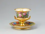 Imperial Manufactory Vienna, A Vienna porcelain vase and stand with fleurs en terrasse