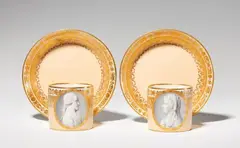 Imperial Manufactory directed by Konrad von Sorgenthal Vienna, An important pair of Vienna porcelain cups with a double portrait