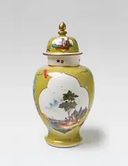 Meissen Royal Porcelain Manufactory, A rare Meissen porcelain Augustus Rex vase and cover with pea green ground
