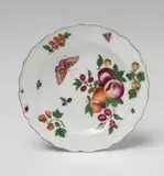 A Chelsea porcelain plate with fruit and insect decor by Chelsea porcelain factory, offered Nov 2019