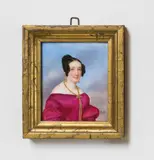 Jakob Spelter, A porcelain plaque with a portrait of a lady in a magenta evening gown