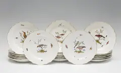 Meissen Royal Porcelain Manufactory, Twenty one Meissen porcelain plates with bird decor