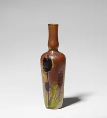 Désiré Christian, A Désiré Christian glass vase "coquelicot", Colourless iridescent glass with yellow underlay, red and green overlay and cameo carved poppy flowers. Etched signature D. Christian. H