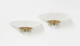 Jean Perzel, A pair of Jean Perzel wall lights, Satin glass and clear cut glass, gilt and white painted metal mountings. Marked J. Perzel. H 15, W