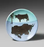 Toros by Pablo Picasso, 1952, Ceramic plate. White clay with coloured engobe, partially glazed; ceramic, Madoura edition, sold May 2019
