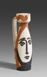 Visage by Pablo Picasso, 1955, Ceramic jug. White clay, painted with brown and black engobe, the inside glazed; ceramic, Madoura edition, sold May 2019
