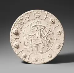 Faune cavalier by Pablo Picasso, 1956, Round ceramic plate.White clay with relief decor; ceramic, Madoura edition, sold May 2019