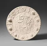 Faune cavalier by Pablo Picasso, 1956, Round ceramic plate.White clay with relief decor; ceramic, Madoura edition, sold May 2019