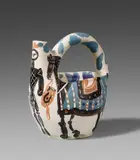 Pablo Picasso, Cavalier et cheval, 1952, Ceramic jug. White clay with coloured engobe painting and knife engraving, partially glazed; ceramic, Madoura edition