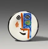 Visage n° 193 by Pablo Picasso, 1963, Ceramic plate. White clay, coloured engobe painting, glazed; ceramic, Madoura edition, sold May 2019