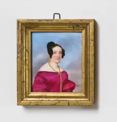 Jakob Spelter, A porcelain plaque with a portrait of a lady in a magenta evening gown
