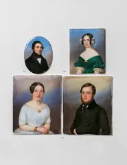 Jakob Spelter, Two painted porcelain plaques with portraits, possibly of a brother and sister
