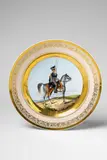 Franz Krüger, A Berlin KPM porcelain plate with Prussian cavalrymen