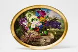 A Vienna porcelain tray with a basket of flowers, grapes, and a bird's nest by Imperial Manufactory directed by Matthias Niedermayer Vienna, sold Apr 2019
