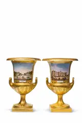 Königliche Porzellanmanufaktur Berlin Kpm, A pair of signed Berlin KPM porcelain vases with views of Berlin
