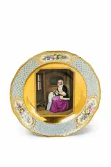 Gabriel Metsu, A Berlin KPM porcelain plate with a reproduction of Gabriel Metsu's "Lace Maker"