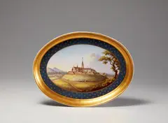 Gottfried Wilhelm Voelcker, A Berlin KPM porcelain tray with a view of Jasna Góra monastery