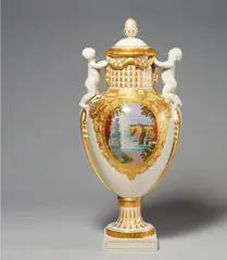 Julius Wilhelm Menzel, A rare Berlin KPM porcelain vase with views of Sanssoucis Palace