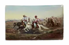 Georges Washington, A porcelain plaque painted with Tunisian horsemen