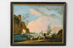Joseph Vernet, A pair of reverse glass paintings with harbour scenes