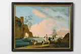 Joseph Vernet, A pair of reverse glass paintings with harbour scenes