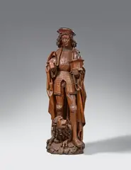Dries Holthuys, A carved oak figure of Saint Adrian from the studio of Dries Holthuys