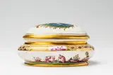 A Meissen porcelain sugar box with rare heraldic decor by Meissen Royal Porcelain Manufactory, sold May 2018