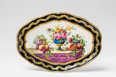 Sèvres, A small Sèvres porcelain tray from a writing set, Blue enamel mark conjoined L and R. Uneven surface in the stands for the sand and ink wells, a small rim chip. W