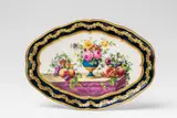 Sèvres, A small Sèvres porcelain tray from a writing set, Blue enamel mark conjoined L and R. Uneven surface in the stands for the sand and ink wells, a small rim chip. W