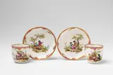A pair of Meissen porcelain cups with Teniers scenes by Meissen Royal Porcelain Manufactory, sold May 2018