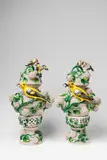 A pair of Meissen porcelain snowball flower vases with birds by Meissen Royal Porcelain Manufactory, sold May 2018