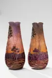 Muller Frères, A pair of Muller Frères etched glass vases with landscape decor