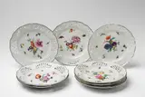 Eight Berlin KPM porcelain dessert plates with flowers and insects by Königliche Porzellanmanufaktur Berlin Kpm, offered Apr 2018