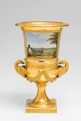 Königliche Porzellanmanufaktur Berlin Kpm, A rare Berlin KPM eagle-handled vase with views of Berlin and Potsdam