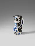 Pablo Picasso, Cruchon Hibou, 1955, Ceramic jug with handle. White clay with blue, black and brown engobe painting, glazed and with knife engraving; ceramic, Madoura edition