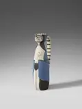 Femme by Pablo Picasso, 1955, Ceramic jug with handle. White clay with blue, black and grey engobe. Glazed on the inside; ceramic, Madoura edition, sold Dec 2017