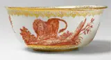 Johann Elias Ridinger, A Meissen Boettger porcelain bowl decorated with wild animals by an Augsburg "hausmaler"