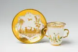 Abraham Seuter, An early Meissen Böttger porcelain two-handled teacup and saucer