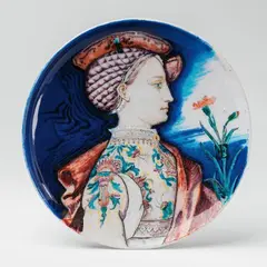 A painted faience plaque with a Renaissance portrait by Théodore Deck, sold Nov 2017