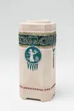 Sèvres, An octagonal Sèvres porcelain vase by Taxile Doat, Biscuit porcelain with pâte-sur-pâte appliques and enamel cabochons. Signed in a rectangular reserve TDOAT 1930 Sèvres. H