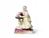 Ludwigsburg, A large Ludwigsburg porcelain figure of a lady drinking coffee