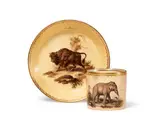 Vienna porcelain cup "la Force" and saucer "la Puissance" by Imperial Manufactory directed by Konrad von Sorgenthal Vienna, sold Nov 2017
