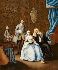 Pietro Longhi, A reverse glass painting "The Singing Lesson"