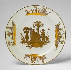 Meissen Royal Porcelain Manufactory, A Meissen porcelain plate with chinoiserie scenes